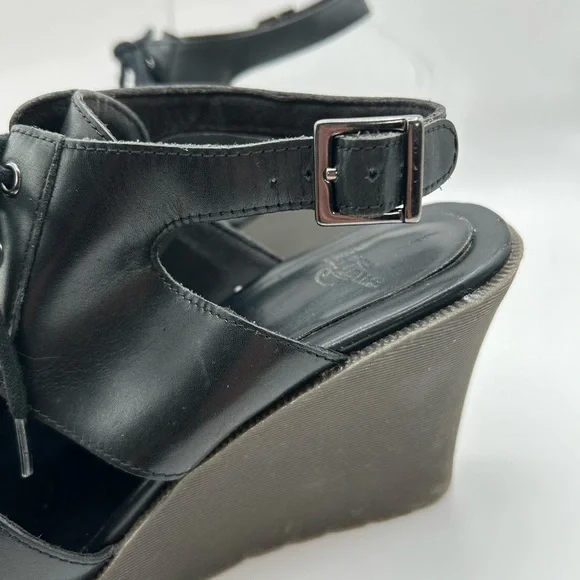 RARE DR MARTENS LAINA Leather Black LACE WEDGE  SANDALS SIZE 7 - Picture 8 of 10